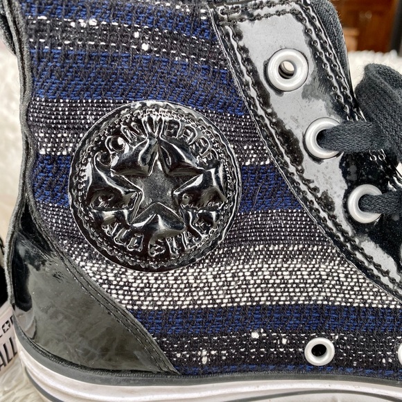 Converse Shoes - Converse AllStar patent black/blue high tops!!! 8